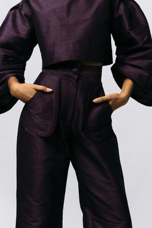 APLIQUE TROUSER - PRUNE